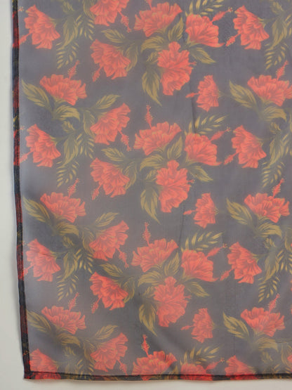 InWeave Emerald Green Strappy W Black Orange Floral Print Or Dupatta Set - Distacart