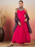 Thumbnail for InWeave Fuchsia Strappy W Black Dark Floral Print Or Dupatta Set