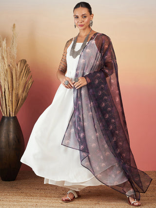 InWeave White Strappy W Black Dark Floral Print Or Dupatta Set - Distacart