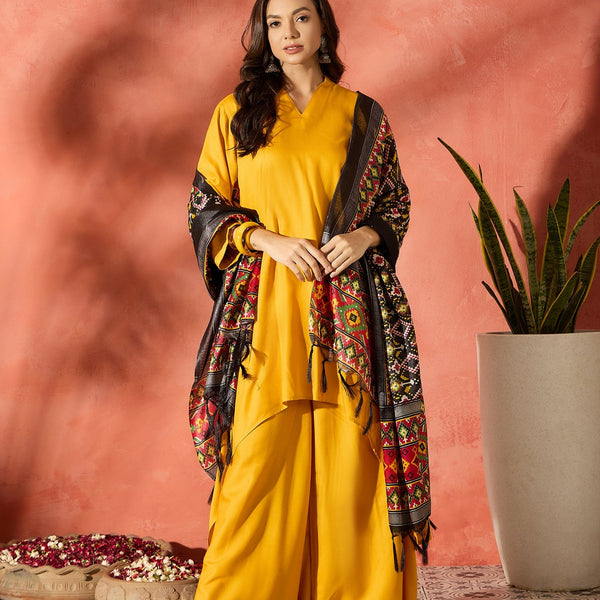 InWeave Mustard Mandarin Patola Kurta Set - Distacart