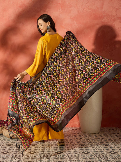InWeave Mustard Mandarin Patola Kurta Set - Distacart