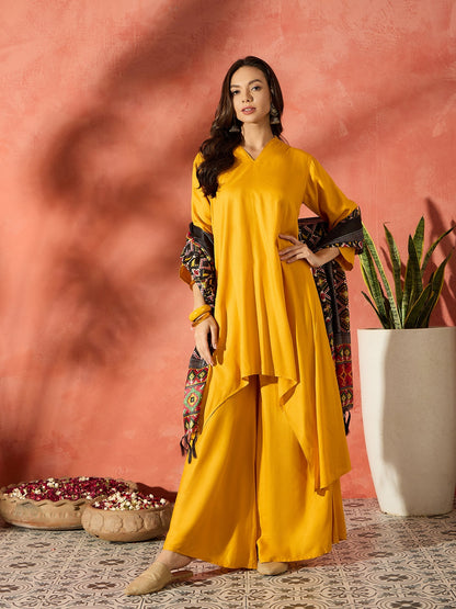 InWeave Mustard Mandarin Patola Kurta Set - Distacart