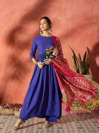 InWeave Ink Blue Anarkali Patola Kurta Set - Distacart