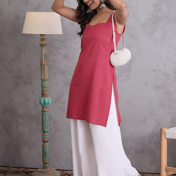 InWeave Maroon Kantha Cream Palazzo Set - Distacart