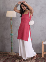 Thumbnail for InWeave Maroon Kantha Cream Palazzo Set