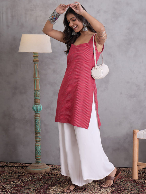 InWeave Maroon Kantha Cream Palazzo Set