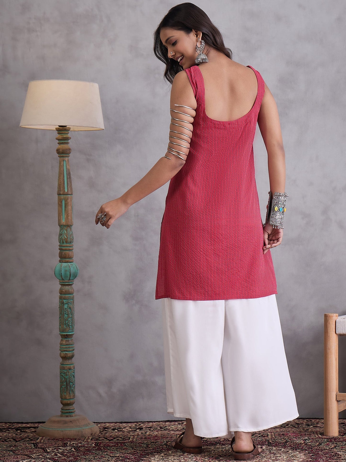 InWeave Maroon Kantha Cream Palazzo Set - Distacart