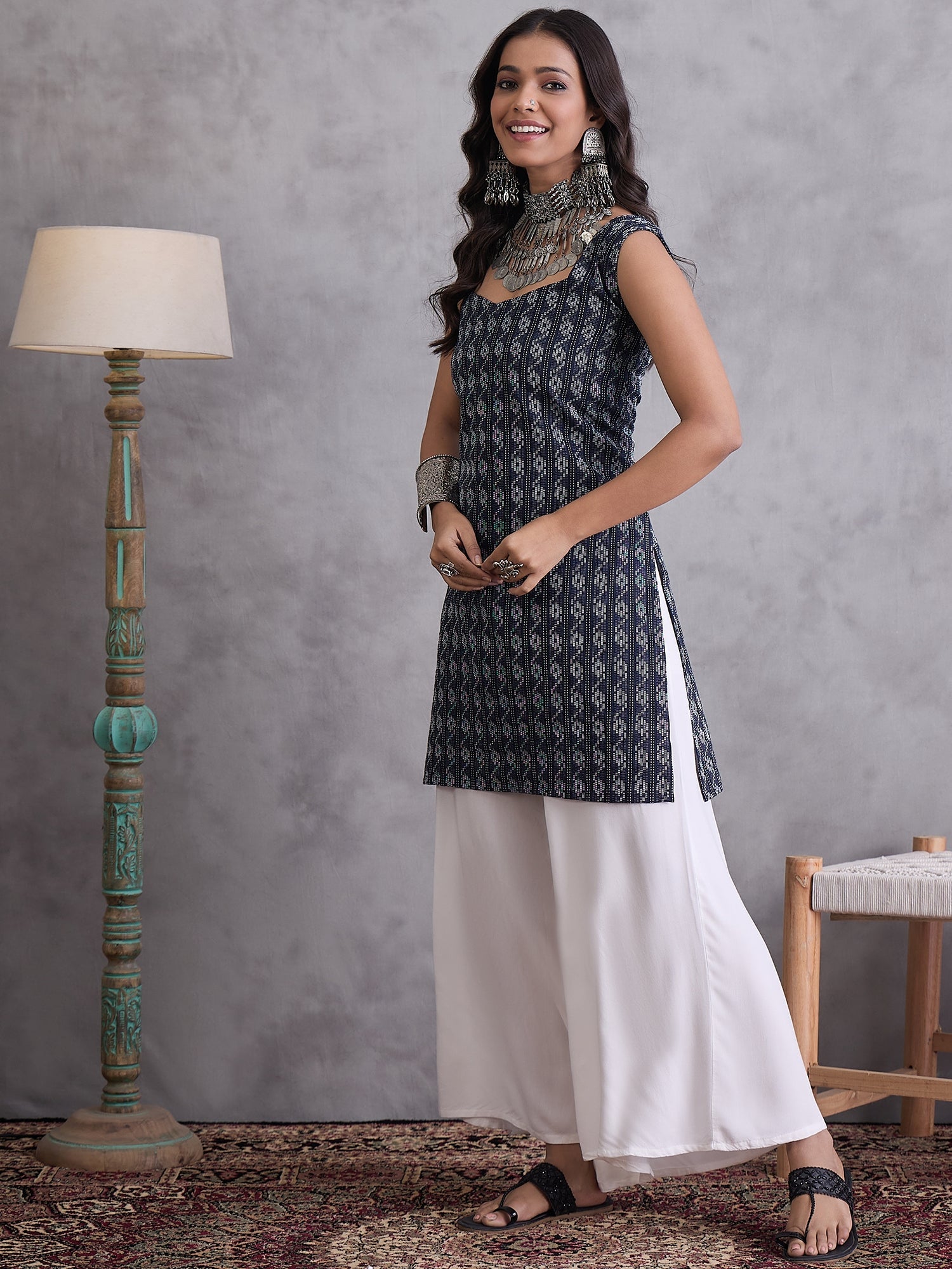 InWeave Black Kantha Cream Palazzo Set - Distacart