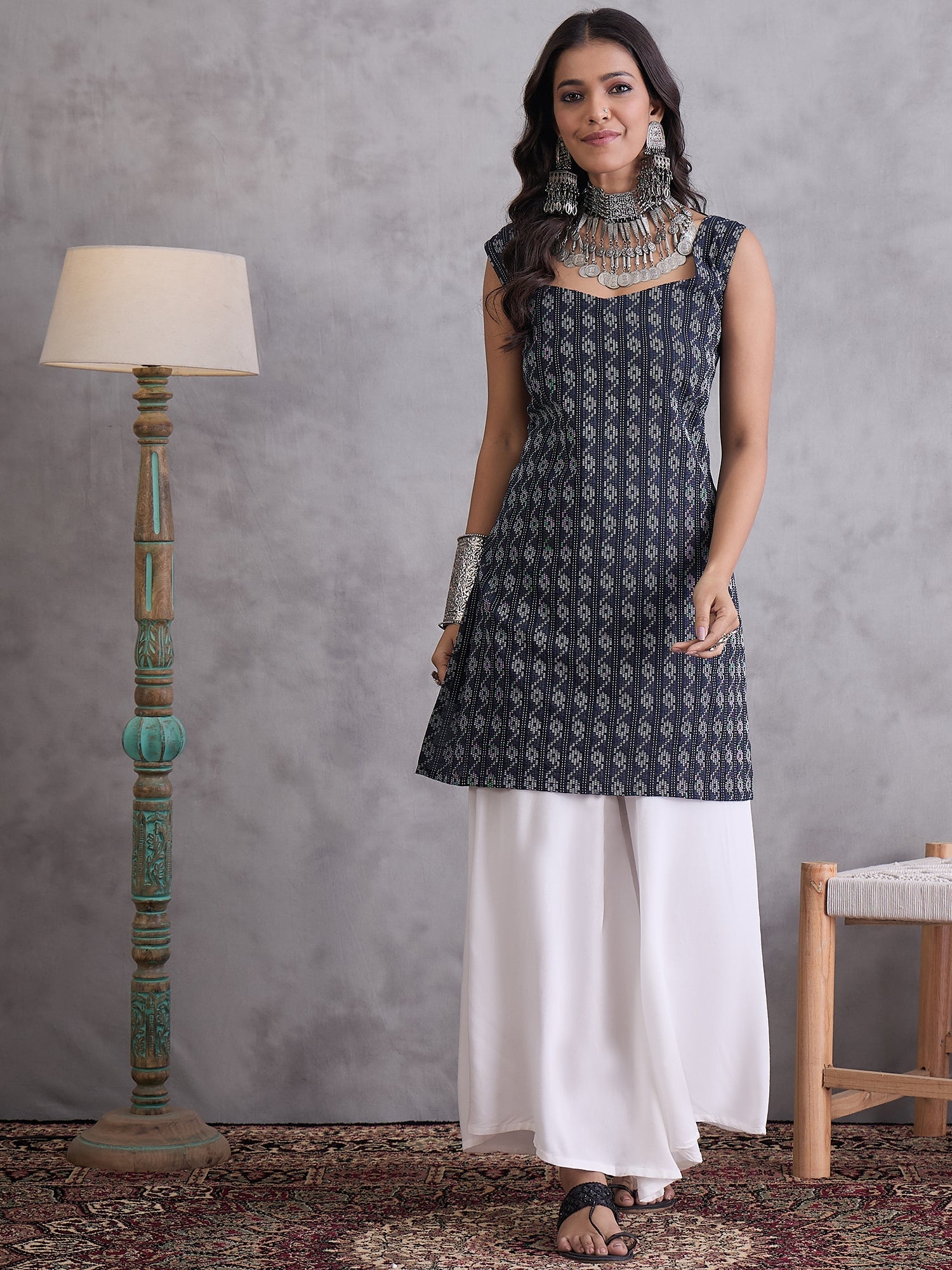 InWeave Black Kantha Cream Palazzo Set - Distacart