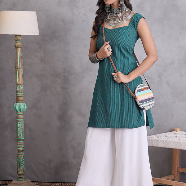 InWeave Emerald Green Kantha Cream Palazzo Set - Distacart