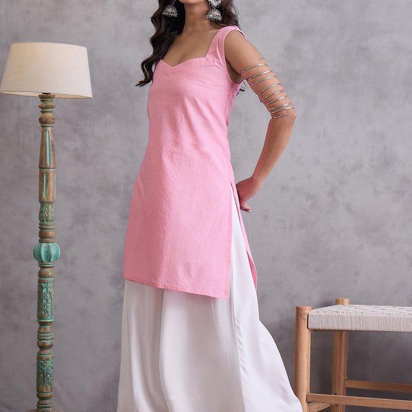 InWeave Pink Kantha Cream Palazzo Set - Distacart