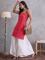 Thumbnail for InWeave Red Kantha Cream Palazzo Set