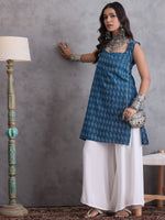 Thumbnail for InWeave Blue Kantha Cream Palazzo Set