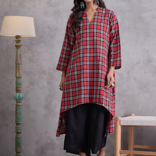 InWeave Red Black Check Black Palazzo Set - Distacart