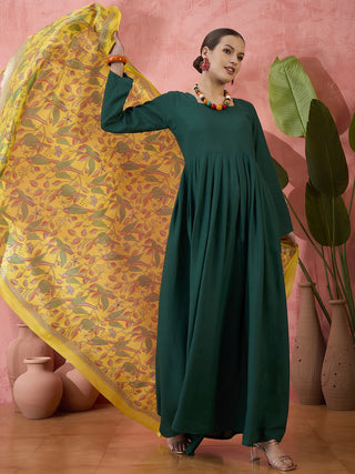 InWeave Green Sweetheart Kurta With Dupatta - Distacart