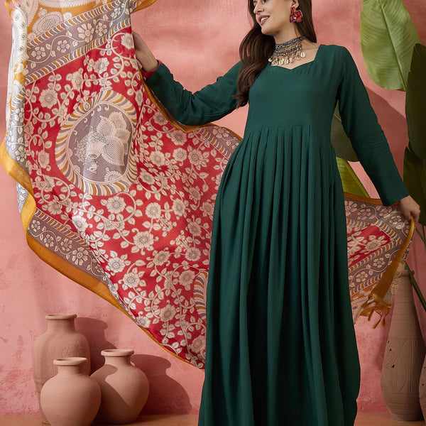 InWeave Green Sweetheart Kurta With Dupatta - Distacart