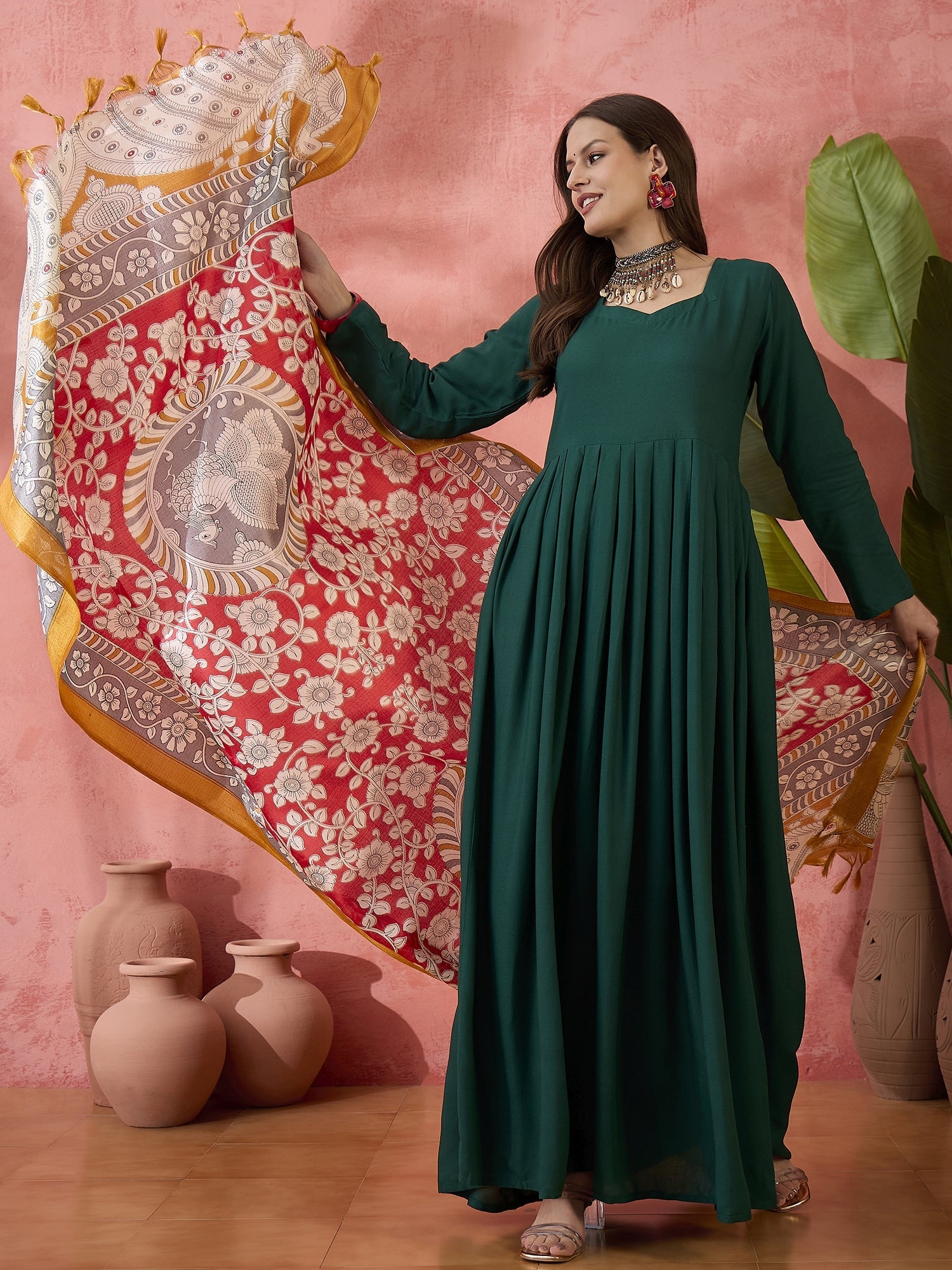 InWeave Green Sweetheart Kurta With Dupatta - Distacart