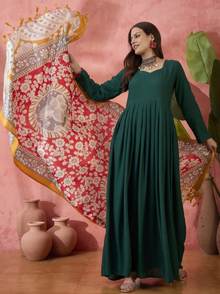 InWeave Green Sweetheart Kurta With Dupatta - Distacart