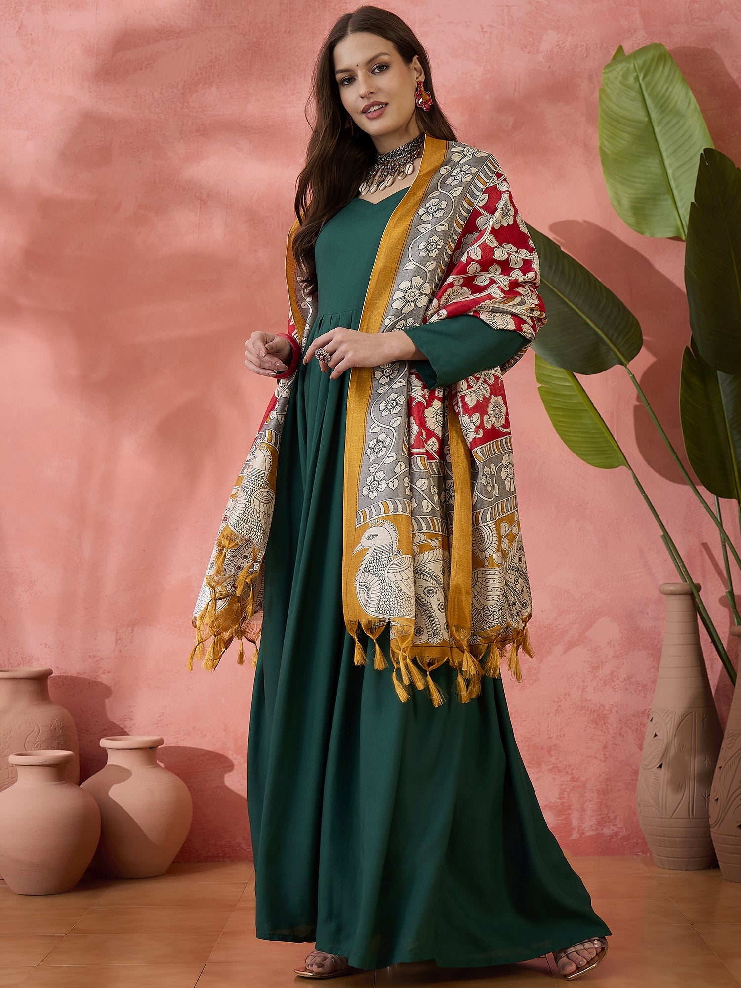 InWeave Green Sweetheart Kurta With Dupatta - Distacart
