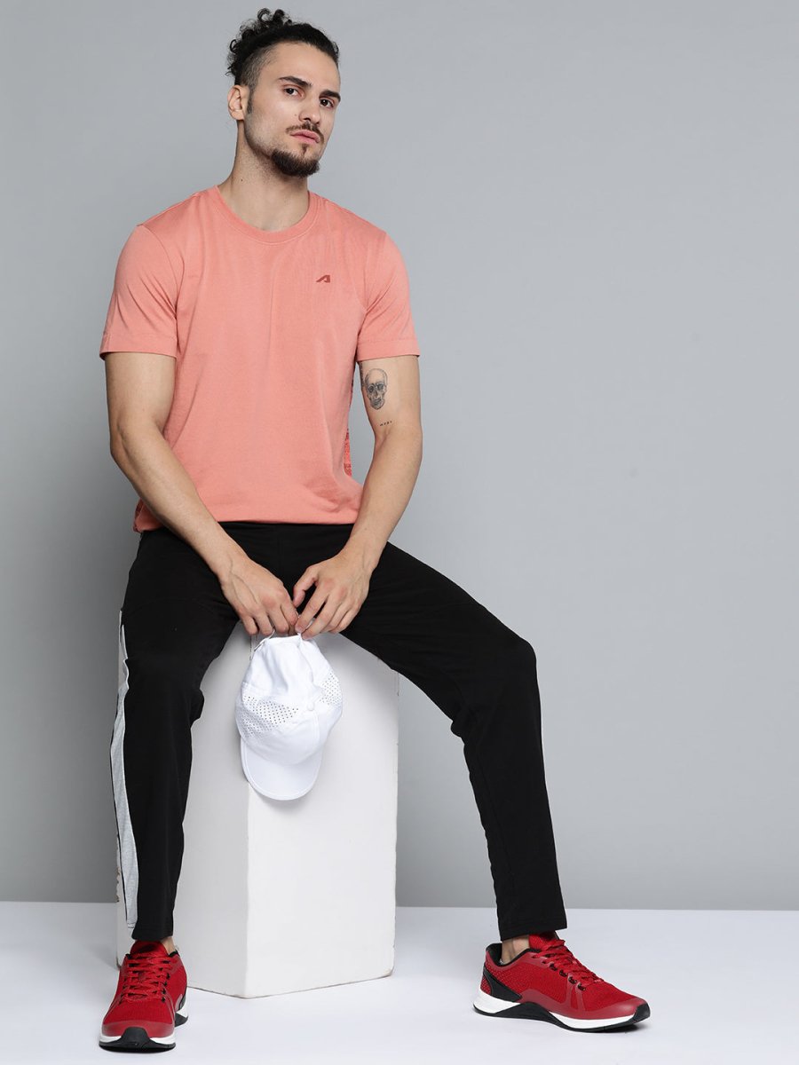 Alcis Men Dusty Pink Solid Slim Fit Gym T-shirt - Distacart