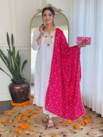 Thumbnail for The52 Embroidered BSY Viscose Fabric Straight Kurta, Pant and Dupatta Set