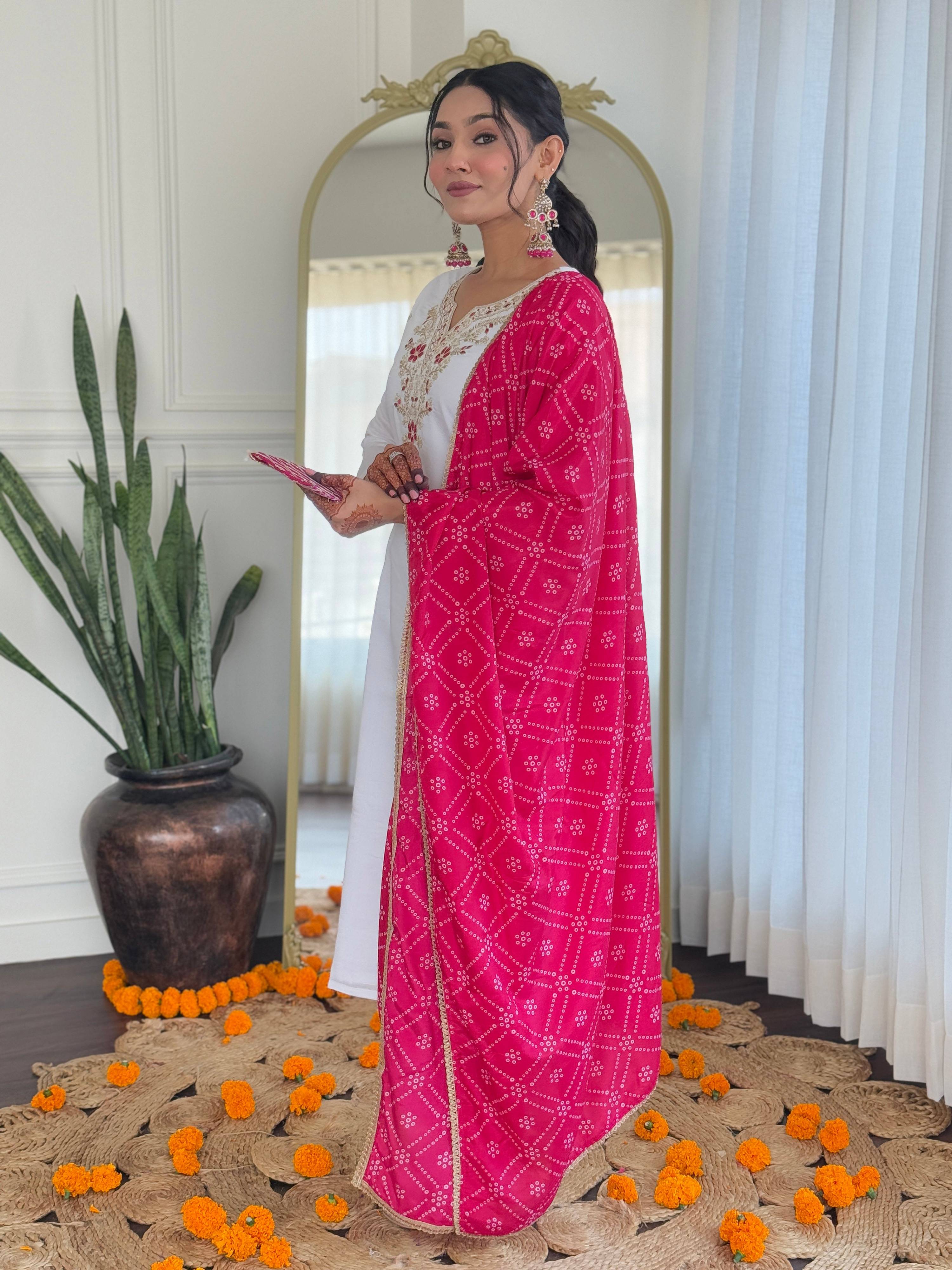 The52 Embroidered BSY Viscose Fabric Straight Kurta, Pant and Dupatta Set