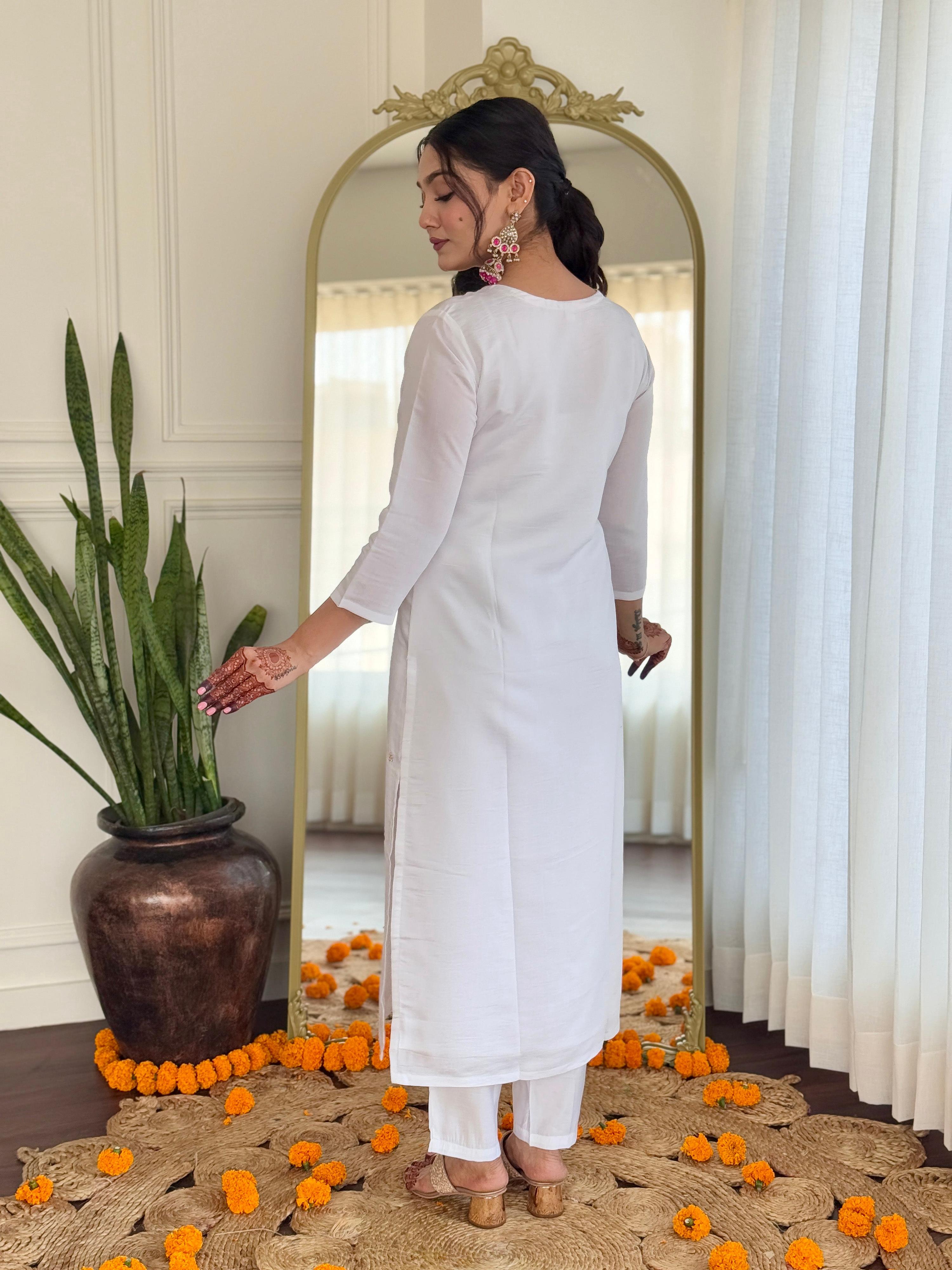 The52 Embroidered BSY Viscose Fabric Straight Kurta, Pant and Dupatta Set