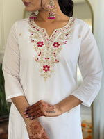 Thumbnail for The52 Embroidered BSY Viscose Fabric Straight Kurta, Pant and Dupatta Set