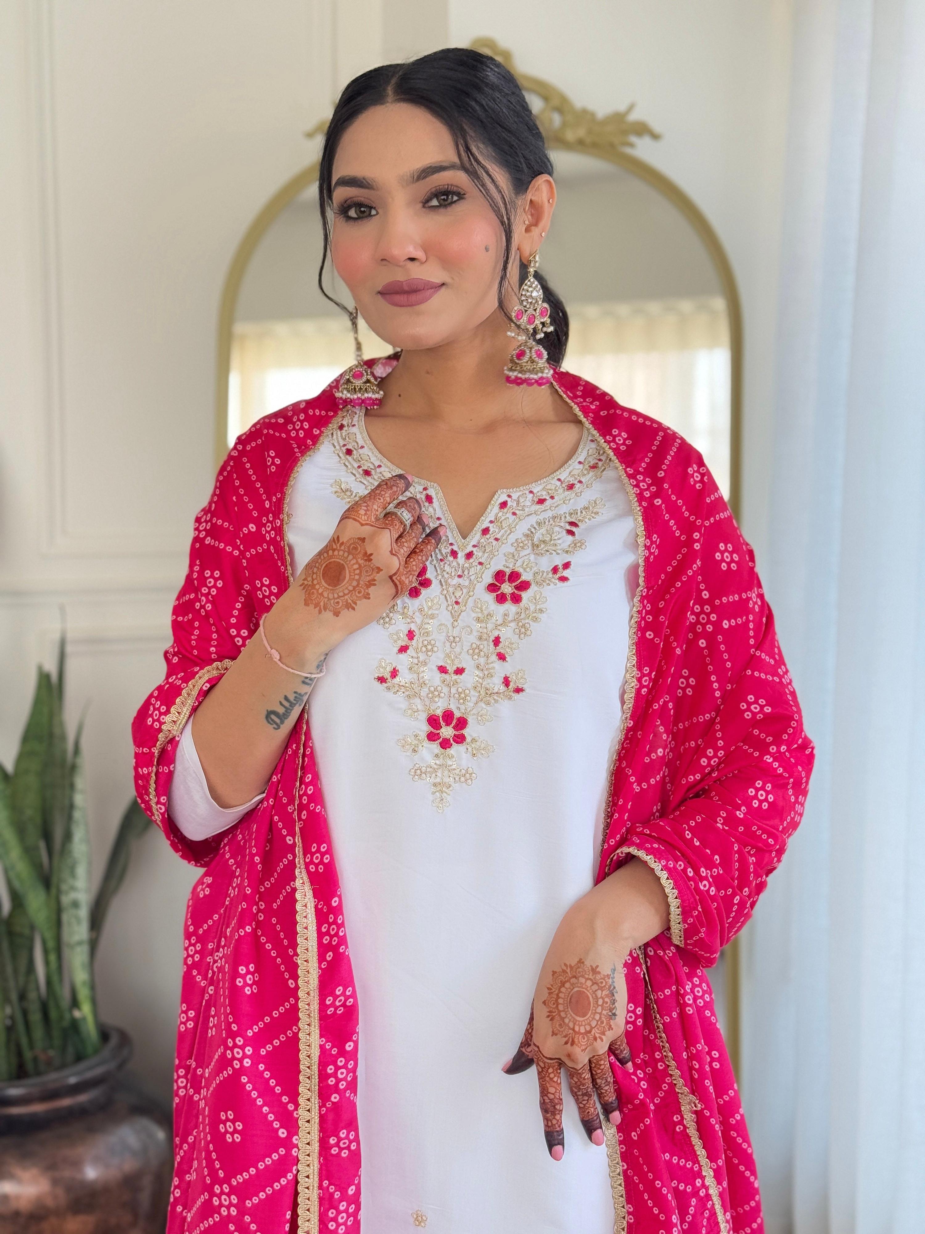 The52 Embroidered BSY Viscose Fabric Straight Kurta, Pant and Dupatta Set