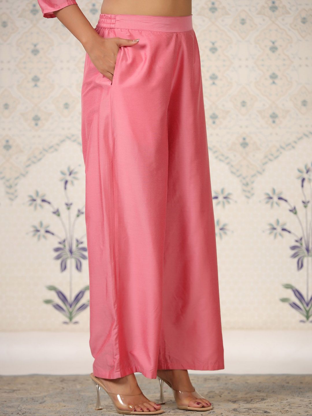 Ode by House of Pataudi Floral Embroidered Regular Thread Work Kurta with Trousers - Distacart