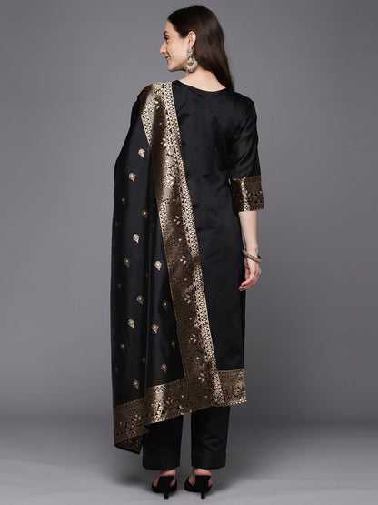 Ahalyaa Unstitched Black Dress Material - Distacart