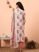 Thumbnail for Yufta Cream Pure Cotton Kantha Work Kurta Dupatta Pant Set