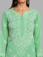 Thumbnail for ADA Floral Embroidered Long Sleeves Regular Lucknowi Chikankari Kurta With Palazzos - Distacart