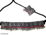 Thumbnail for Tehzeeb Creations Women's Oxidised Necklace Set With White Pearl - Distacart