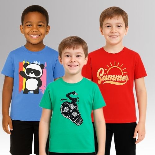 Chilins Round Neck Printed Super Combed Cotton T-shirt (Pack of 3)