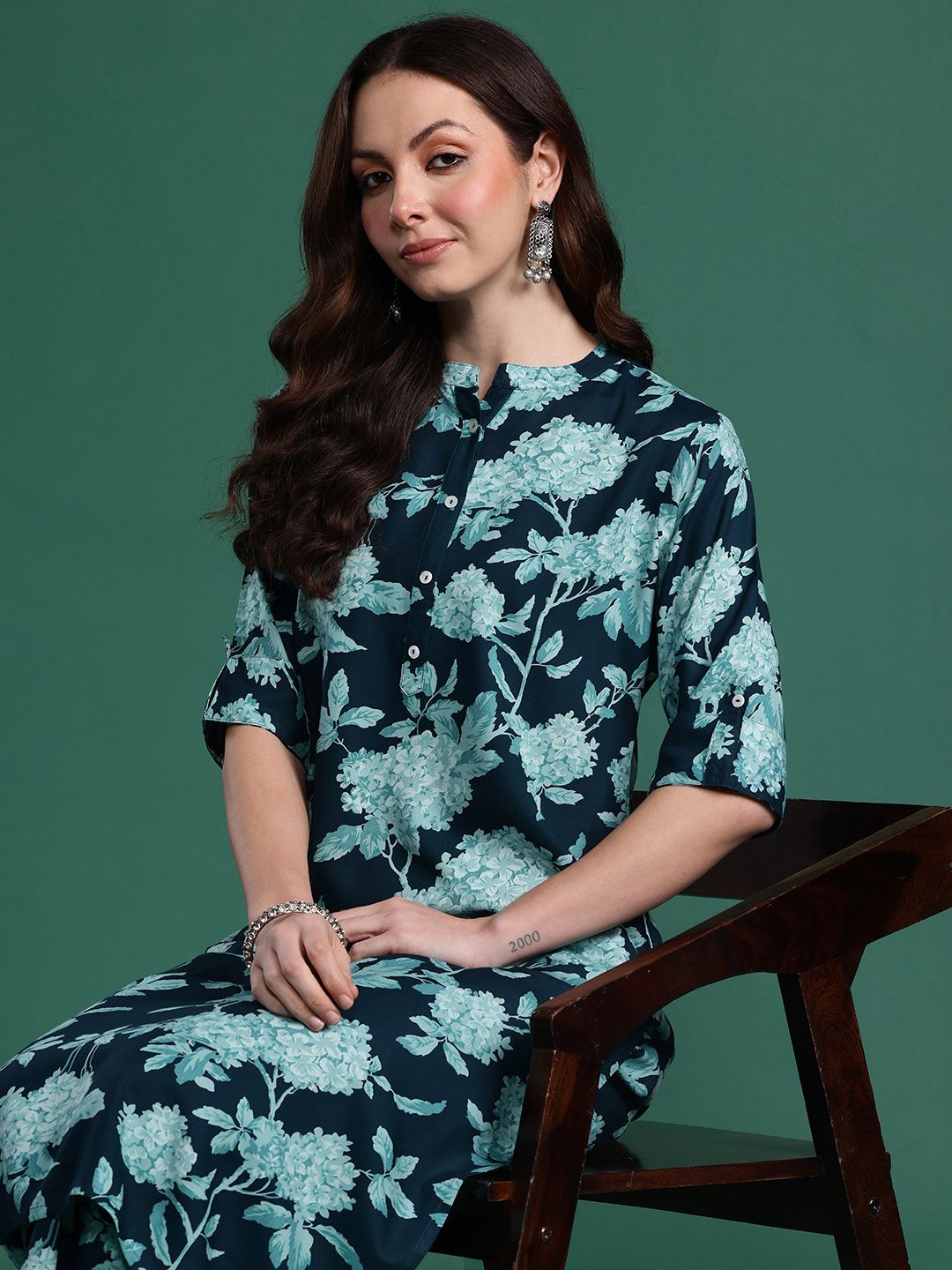 Indo Era Floral Printed Kurta with Palazzos - Distacart