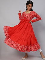 Thumbnail for Aks Bandhani Yoke Design Long Sleeves Cotton Anarkali Kurta - Distacart