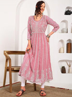 Thumbnail for HERE&NOW Women Chikankari Embroidered Thread Work Georgette Anarkali Kurta - Distacart