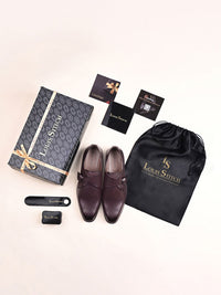 Thumbnail for LOUIS STITCH Men Rosewood Formal Slip-On Monk Shoes