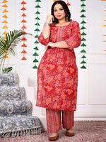 Thumbnail for Swasti Plus Size Ethnic Motifs Printed Regular Pure Cotton Kurta with Trousers & Dupatta