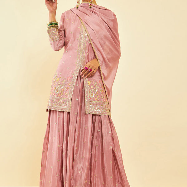 Soch Pink Ethnic Motifs Embroidered Regular Sequinned Kurta With Palazzos & Dupatta - Distacart