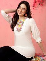 Thumbnail for Anouk White Floral Yoke Design Thread Work Straight Kurta
