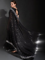 Thumbnail for Anouk Black & Silver-Toned Embellished Sequinned Pure Georgette Saree - Distacart