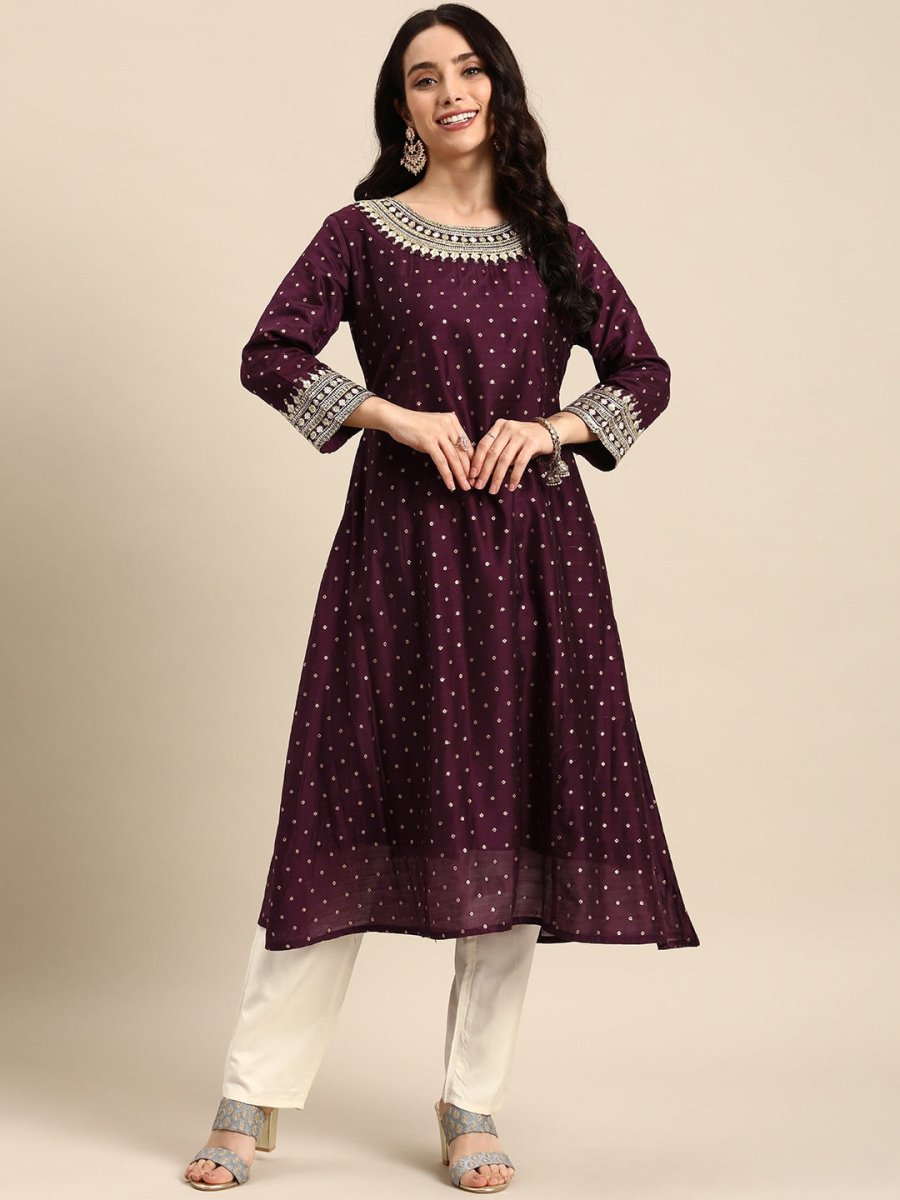 All About You Ethnic Motifs Embroidered Empire Sequinned Kurta with Trousers - Distacart