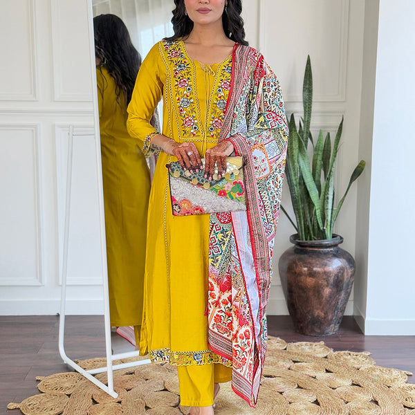 The52 Beautiful Women's Thread work Viscose Fabric Straight Kurta, Pant and Dupatta Set - Distacart