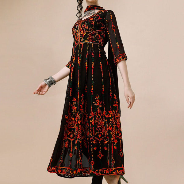 Kalini Floral Thread Work Pleated Anarkali Kurta with Dupatta - Distacart