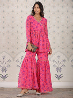 Thumbnail for Ode by House of Pataudi Red Bandhani Printed Angrakha A-Line Kurti With Sharara