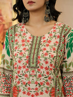 Thumbnail for Yufta Pink Cotton Straight Floral Print Beads And Stones Lace Work Kurta Dupatta Set