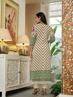 Thumbnail for Yufta Yellow Cotton Straight Floral Print Beads And Stones Lace Work Kurta Dupatta Set