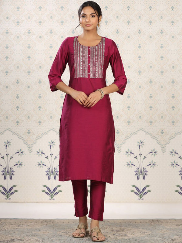 Ode by House of Pataudi Yoke Design Embroidered Kurta with Trousers - Distacart